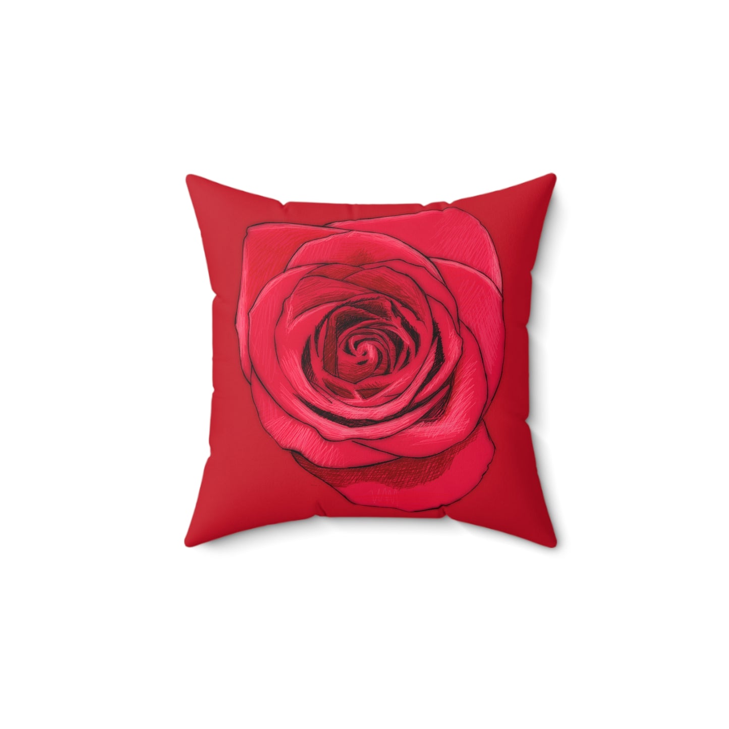Rose Pillow Valentine's Day Gift for Her Cute Rose Decor Red Spun Polyester Square Pillow