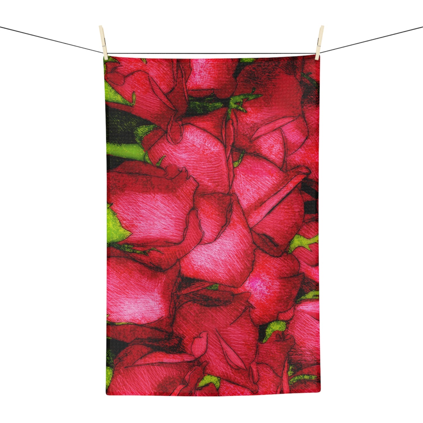 Rose Side Towel Valentines Day Gift Idea for Her Red Rose Microfiber Tea Towel
