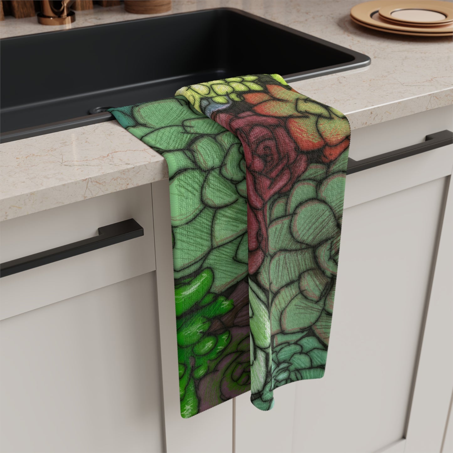 Succulent Towel Gardening House Plant Indoor Plant Lover Gift Idea Green Microfiber Tea Towel