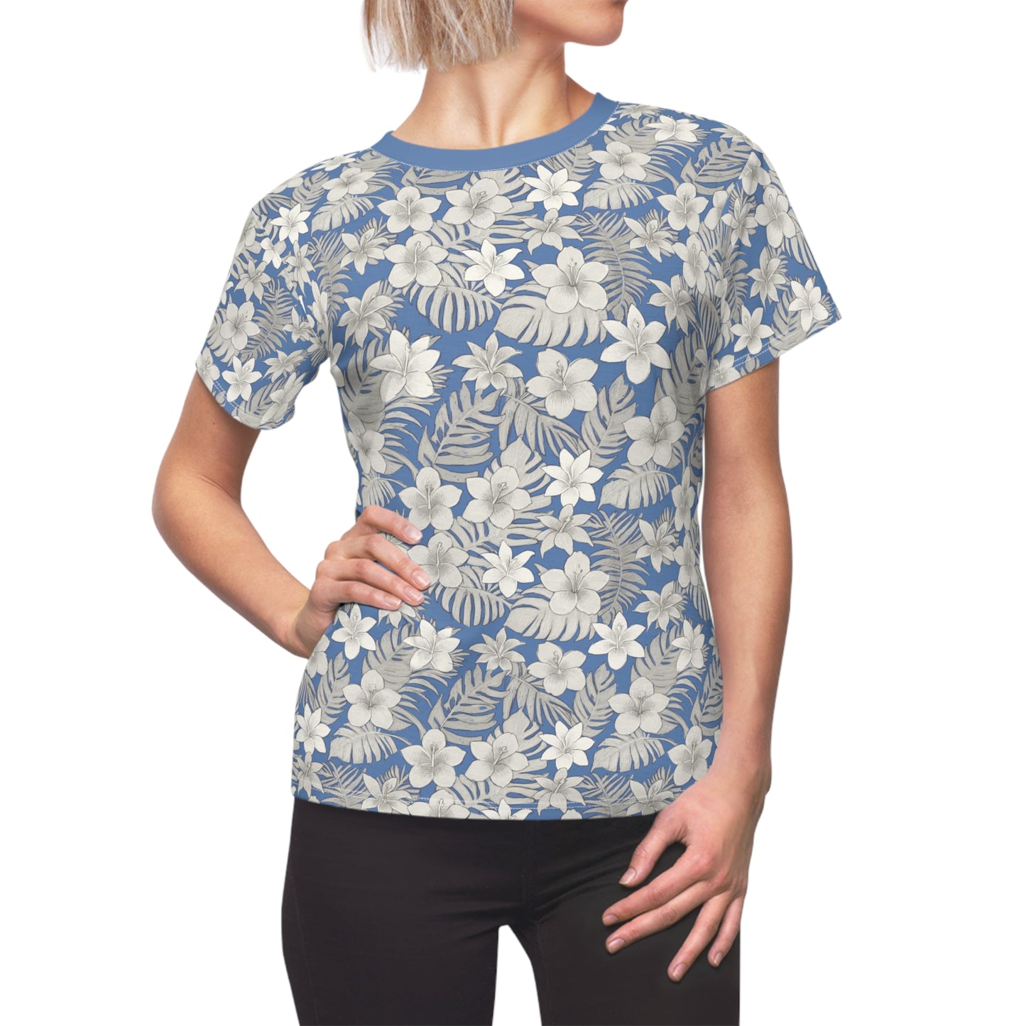 Tropical Baby Blue Women's Cut & Sew Tee