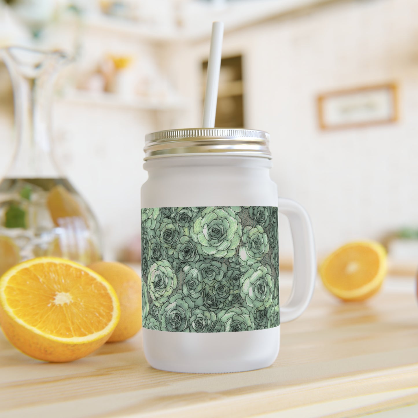 Succulent Pattern Mason Jar