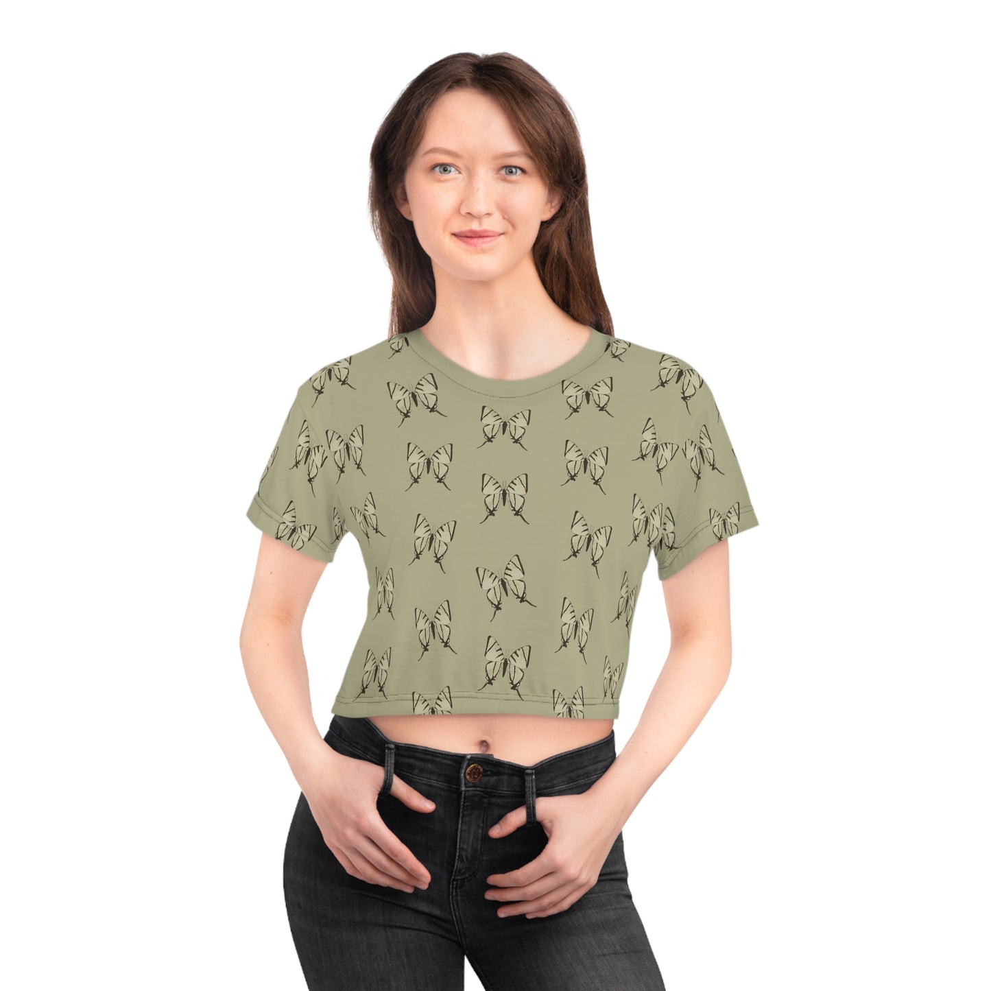 Butterfly Khaki Crop Tee