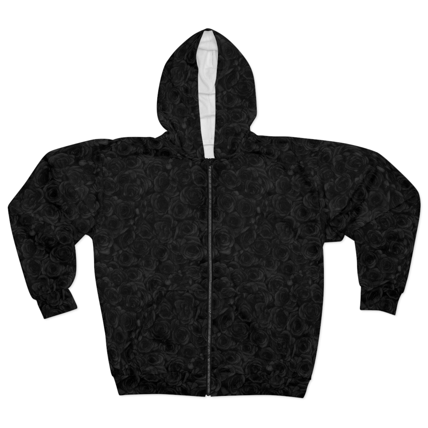 Black Rose Pattern Unisex Zip Hoodie (AOP)