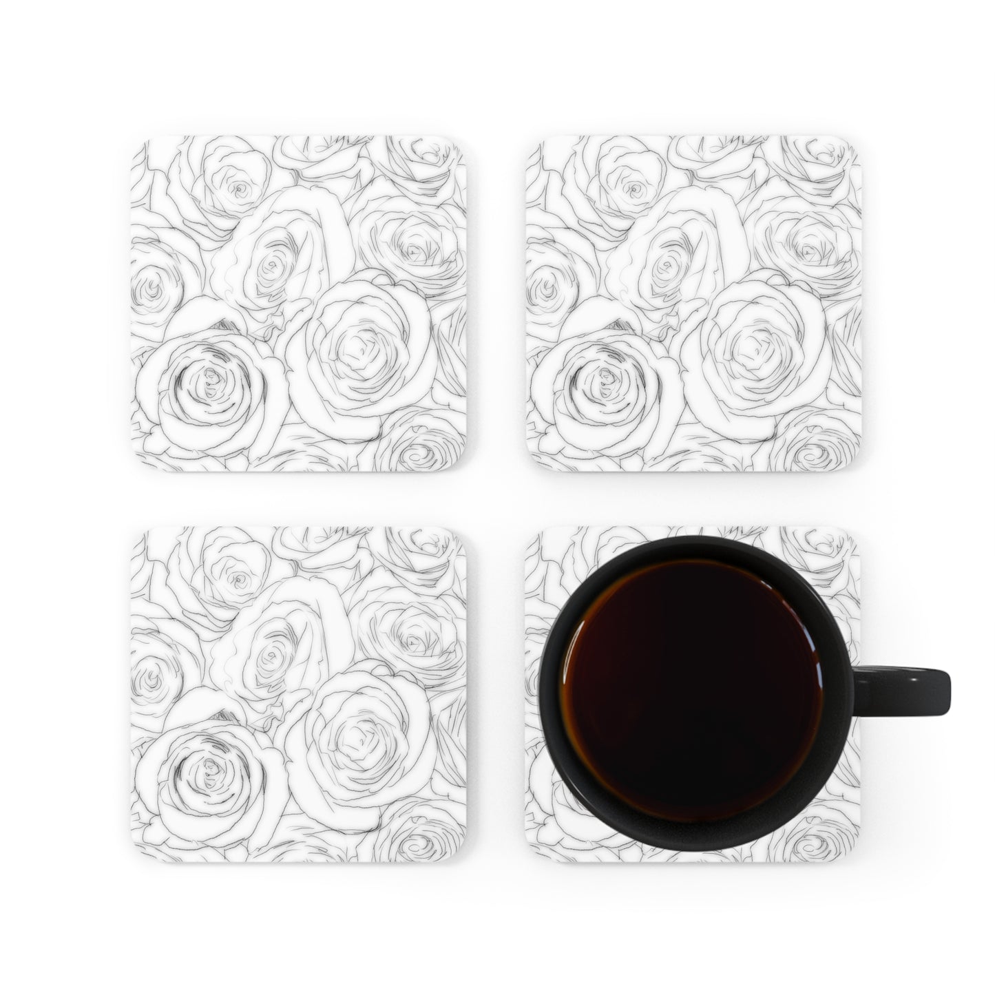 White Rose Corkwood Coaster Set Valentines Day Anniversary Gift for Her Floral Lover Coasters