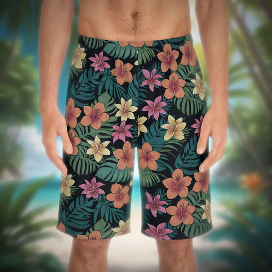 Tropical Hibiscus Plumeria Men's Board Shorts