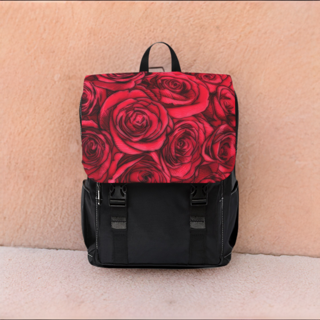 Red Rose Unisex Casual Shoulder Backpack Flower Lover Bag Los Angeles Mercantile