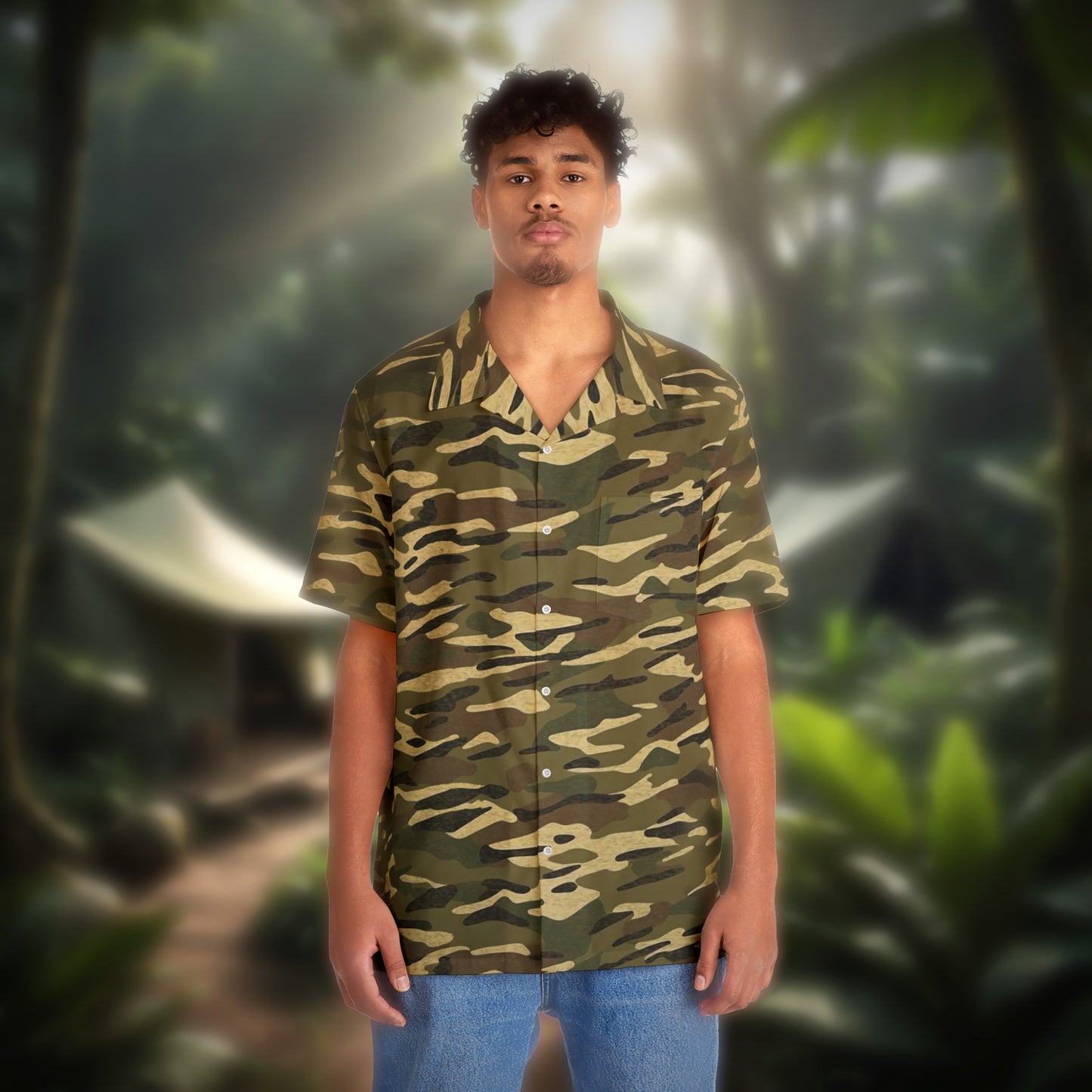 Stripe Camo Green Men's Hawaiian Shirt
