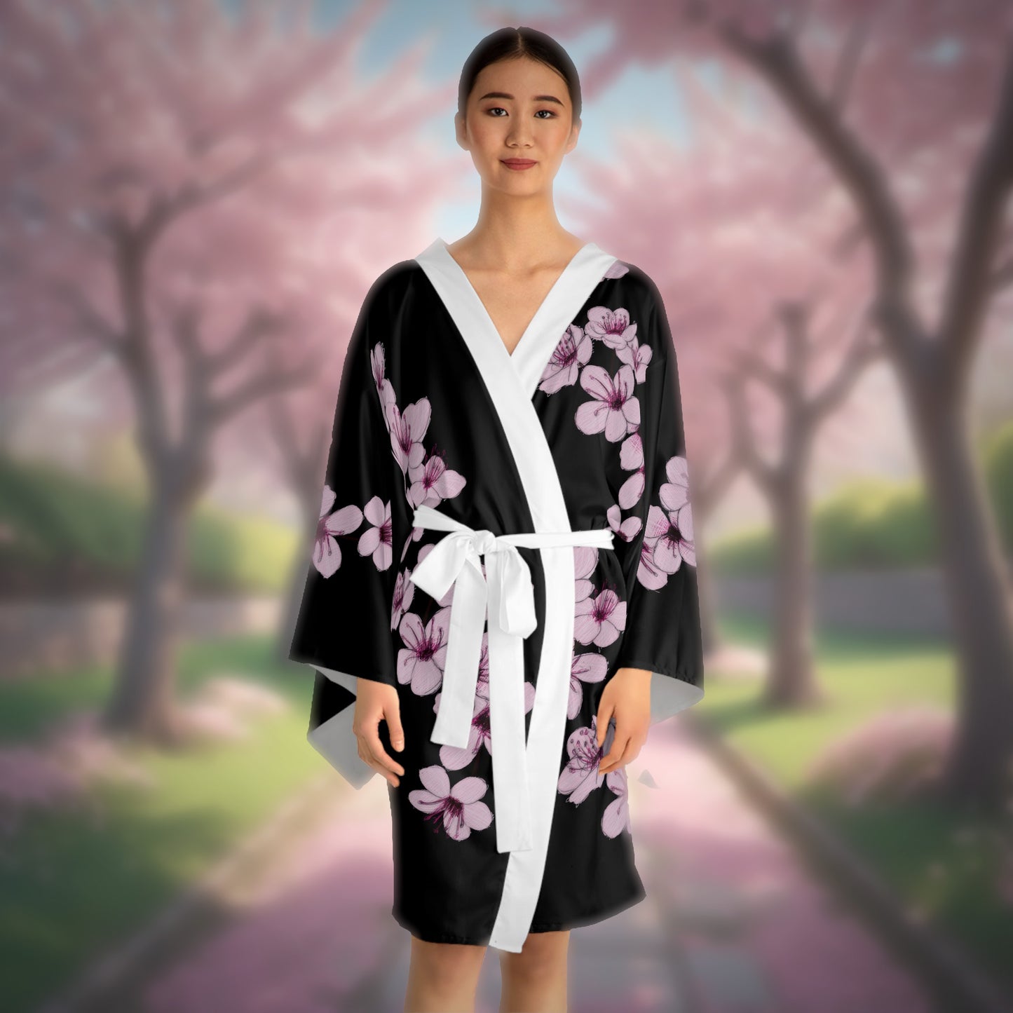 Cherry Blossom Long Sleeve Kimono Robe (AOP)