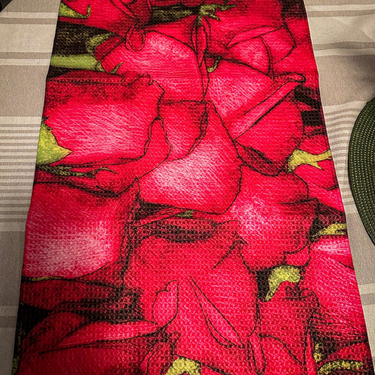 Rose Side Towel Valentines Day Gift Idea for Her Red Rose Microfiber Tea Towel
